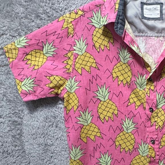 Sovereign Code Hawaiian Short Sleeve Shirt Pineapple Print Pink Yellow Men S - Picture 3 of 9